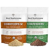 Real Mushrooms Cordyceps (60g) and 5 Defenders (45g) Mushroom Extract Powder Bundle - Mushroom Supplement for Energy, Endurance and Immune Strength - Vegan, Non-GMO