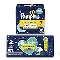Overnight Diapers Size 7, 36 Count and Baby Wipes - Pampers Swaddlers Overnights Disposable Baby Diapers and Sweet Dreams Wipes, 12X Pop-Top (672 Count)