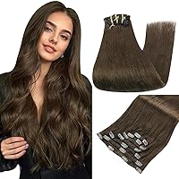 Full Shine Brown Clip in Hair Extensions Human Hair Invisible Real Hair Clip in Extensions Remy Hair Full Head Thick Medium Brown Hair Extensions 16 Inch Remy Hair