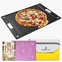 Rectangular Conducting Pizza Steel for Oven, High Performance Steel Pizza Stone with Pizza Recipe book, Felt Storage Bag, Pastry Baking Mat, 2-in-1 Bench Scraper Tool, Crispy Pizza in Just 2-4 Min