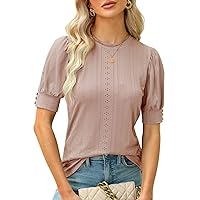 BMJL Womens Dressy Casual Blouses Business Tops Short Sleeve Shirts Work Tops Cute Puff Sleeve Blouses