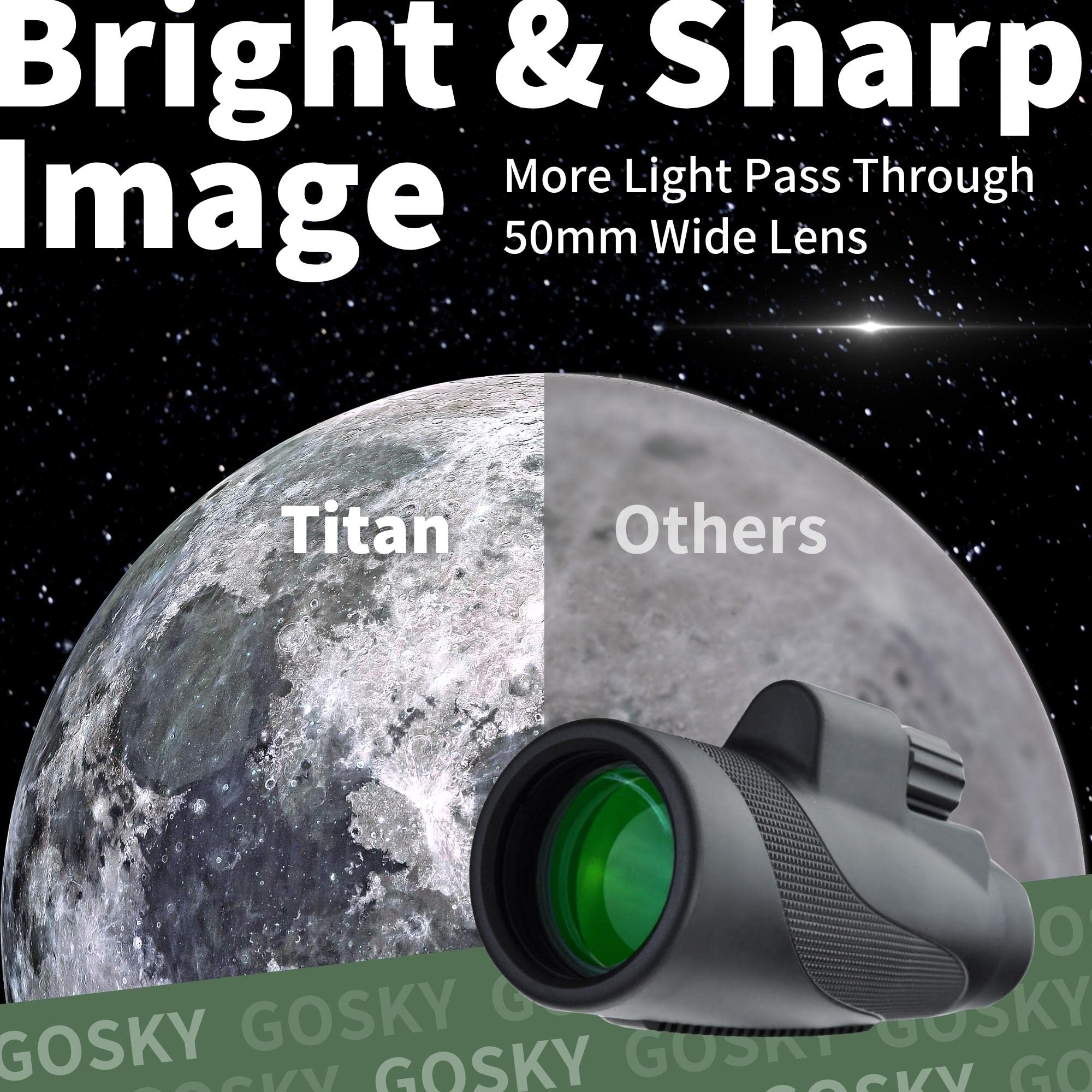 Gosky Titan 12X50 Monocular Telescope with Smartphone Holder - Waterproof Fog-Proof Shockproof Scope BAK-4 Prism FMC for Bird Watching Hunting Camping Traveling Wildlife Scenery