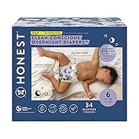 The Honest Company Clean Conscious Overnight Diapers | Plant-Based, Sustainable | Cozy Cloud + Star Signs | Club Box, Size 6 (35+ lbs), 34 Count