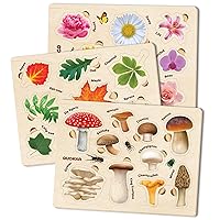 QUOKKA Wooden Puzzles for Toddlers 2-4 – 3X Set Montessori Toys Puzzles for Kids Ages 3-5 – Wood Educational Baby Game 12-18 Months – Gift Learning Mushrooms Flowers Leaves for Boy & Girl 3-5