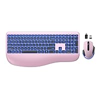 Wireless Keyboard and Mouse Combo, 7 Backlit Effects, Rechargeable, Wrist Rest, 2.4G Lag-Free Ergonomic Wireless Keyboard and 3 DPI Adjustable Wireless Mouse for Windows, Mac Desktop/Laptop/PC（Pink）