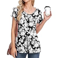 BISHUIGE Womens Summer Tops Dressy Casual Flowy Ruffle Short Sleeve T Shirts V Neck Tunic Tops to Wear with Leggings