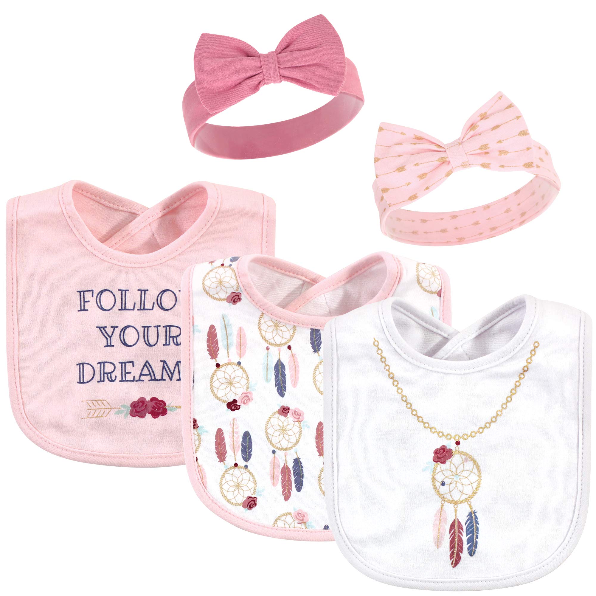 Little Treasure Baby Girls' Cotton Bib and Headband Set