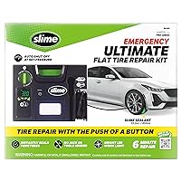 Slime Flat Tire Puncture Repair Kit, Pro-Series, Emergency Kit for Car Tires, Includes Sealant and Tire Inflator Pump, Suitable for Cars and Other Highway Vehicles, 6 min fix