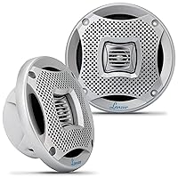 LANZAR 5.25” Marine 2-Way Speakers - Water Resistant Audio Stereo Sound System with 400 Watt Power, Attachable Grills and Resin Treatment for Indoor and Outdoor Use - 1 Pair in - AQ5CXS (Silver)