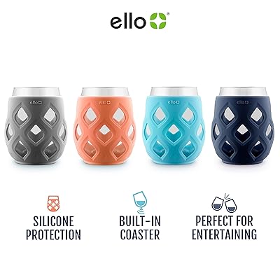 Ello Cru 17oz Stemless Wine Glass Set with Protective Silicone Sleeves, 4  Pack Cocktail Glass for Mother's Day Gift