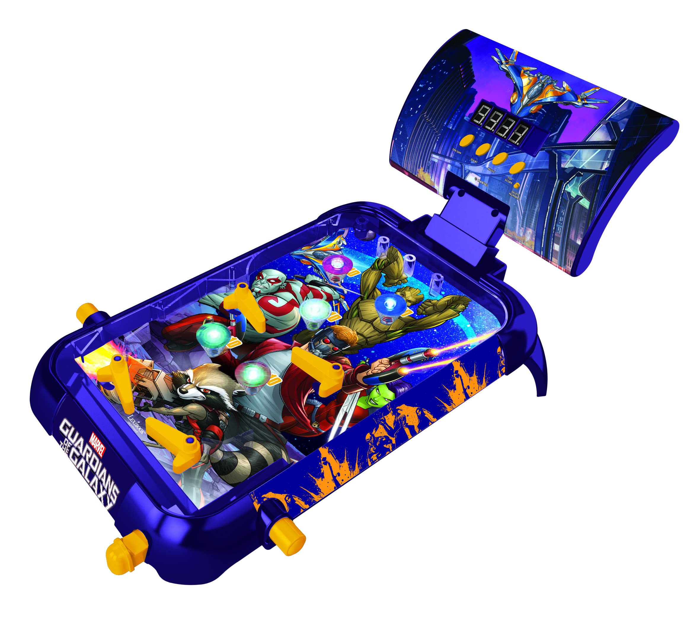 Lexibook - Marvel Guardians of the Galaxy table electronic pinball, action and reflex game for children and family, LCD screen, light and sound effects, purple, JG610GG
