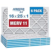 Aerostar 16x25x1 MERV 11 Pleated AC Furnace Air Filter, 6 Pack (Actual Size: 15 3/4