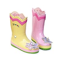Lotus Flower Yellow and Pink Natural Rubber Rain Boot