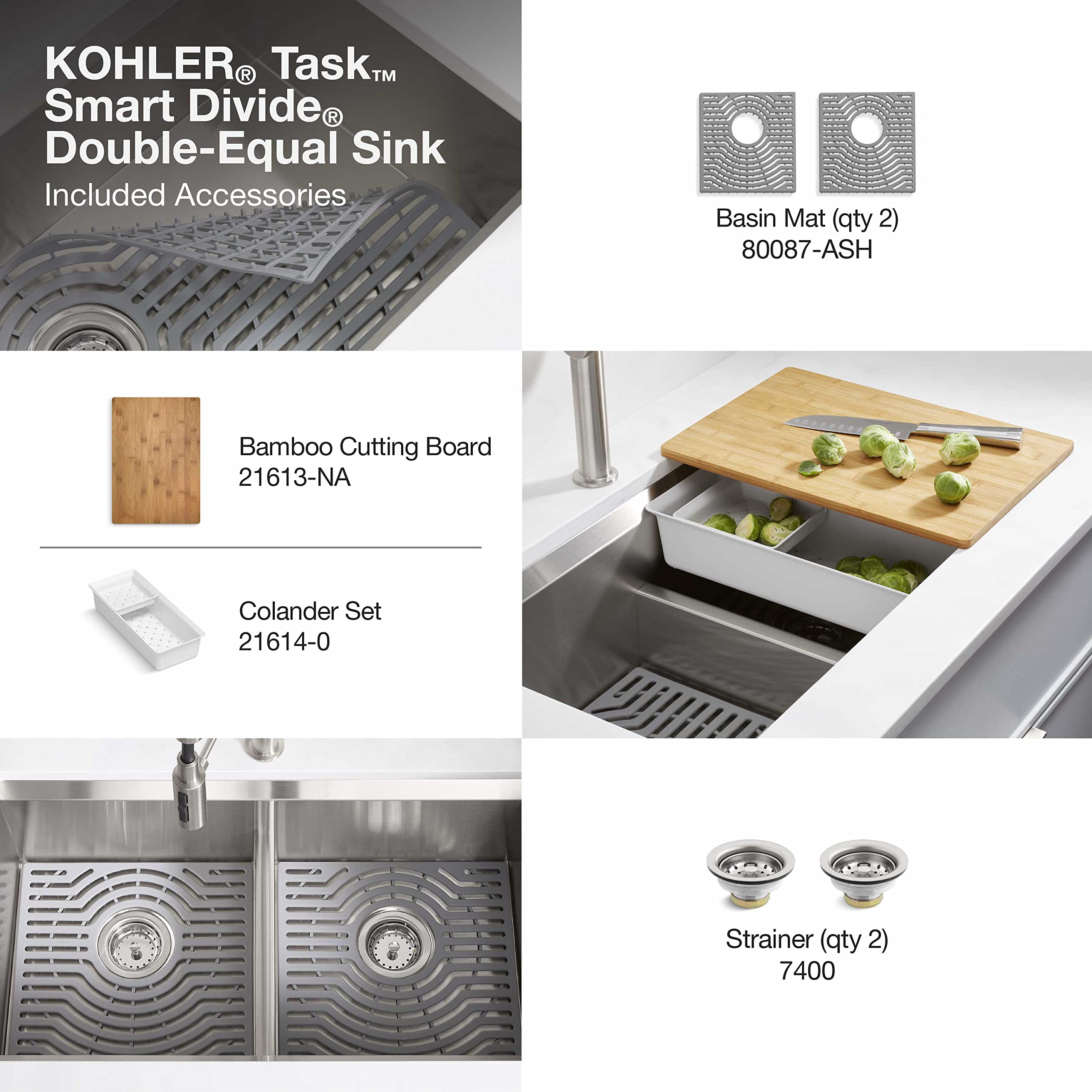 KOHLER Task Kitchen Sink, Stainless Steel Dual Mount Double Bowl, 33