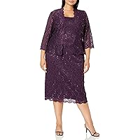 S.L. Fashions Women's Plus Size Sleeveless Tea Length Sequin Lace Dress with Jacket