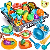 Play Dishes for Kids Kitchen, 54PCS Food Toys Play Food for Kids Kitchen Including Play Dishes Pots, Pans & Pretend Food Pretend Toys for Toddles