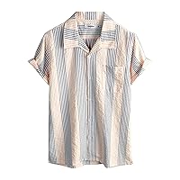 VATPAVE Mens Casual Striped Shirts Short Sleeve Button Down Summer Shirts Regular Fit Beach Shirts with Pocket