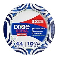 Dixie Ultra, Large Paper Plates, 10 Inch, 44 Count, 3X Stronger*, Heavy Duty, Microwave-Safe, Soak-Proof, Cut Resistant, Disposable Plates For Heavy, Messy Meals