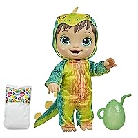 Baby Alive Dino Cuties Doll, Stegosaurus, Doll Accessories, Drinks, Wets, Stegosaurus Dinosaur Toy for Kids Ages 3 Years and Up, Brown Hair