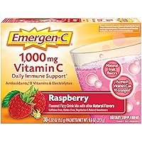 Emergen-C (30 Count, Raspberry Flavor, 1 Month Supply) Dietary Supplement Fizzy Drink Mix with 1000mg Vitamin C, 0.32 Ounce Packets, Caffeine Free
