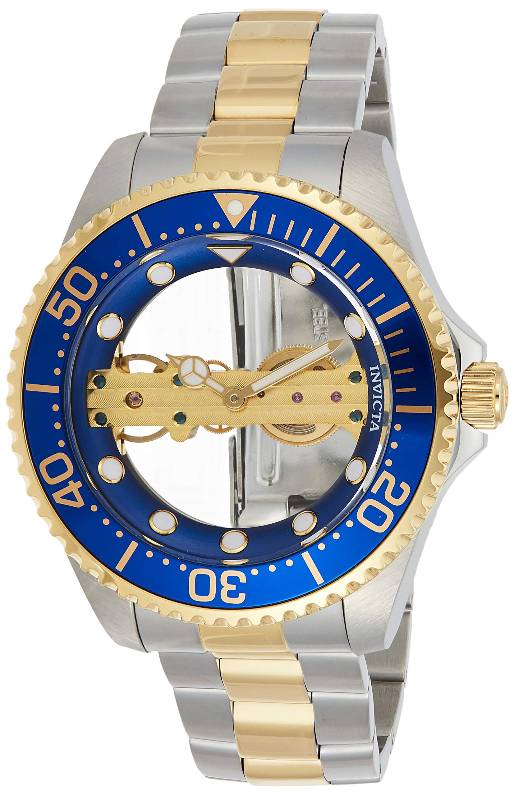 Invicta Men's Pro Diver Stainless Steel Mechanical-Hand-Wind Watch with Stainless-Steel Strap, Two Tone, 22 (Model: 26243)