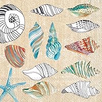 Shell-Themed Party Napkins - 40 CT | 2 Packs of 20CT Cocktail Napkins in Clam in the Sand Design