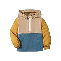 Verdusa Boy's Colorblock Half Zip Long Sleeve Corduroy Hooded Sweatshirt Pullover