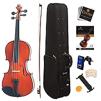 Mendini By Cecilio Violin For Kids & Adults - 4/4 MV Natural Varnish Finish Violins, Student or Beginners Kit w/Case, Bow, Extra Strings, Tuner, Lesson Book - Stringed Musical Instruments