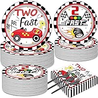 50 Guests Two Fast Birthday Party Plates and Napkins Tableware Set Racing Car 2nd Party Dinnerware Supplies Favors Decorations for Two Years Old Party Baby Shower Kids Boys
