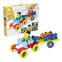 PLUS PLUS Big - Make & GO! - 70 Pieces - Construction Building Stem/Steam Toy, Interlocking Large Puzzle Blocks for Toddlers and Preschool