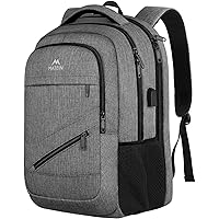 MATEIN Travel Laptop Backpack, 17 inch Business Flight Approved Carry on Backpack, TSA Large Travel Backpack for Men Women with USB Charger Port & Luggage Sleeve, Sturdy College Rucksack Bag, Grey