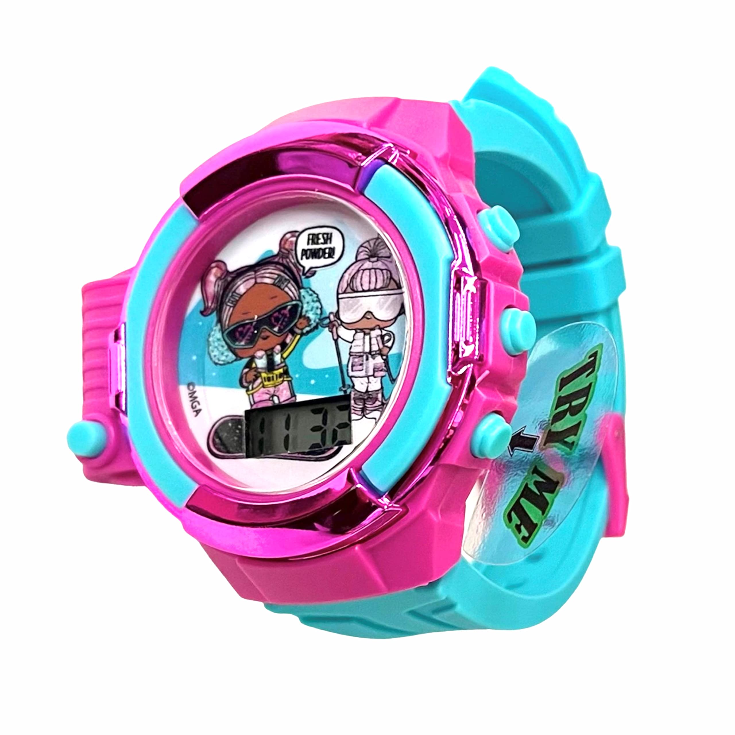 Accutime Kids MGA LOL Surprise Pink & Turquoise Digital LCD Quartz Wrist Watch with Flashlight, Turquoise Strap for Girls, Boys, Kids (Model: LOL4661AZ)