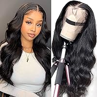 Body Wave Lace Front Wigs Human Hair Pre Plucked Glueless Wigs Human Hair for Black Women 13x4 HD Lace Frontal Wigs Human Hair with Baby Hair 180 Density Natural Black Wigs 18 Inch