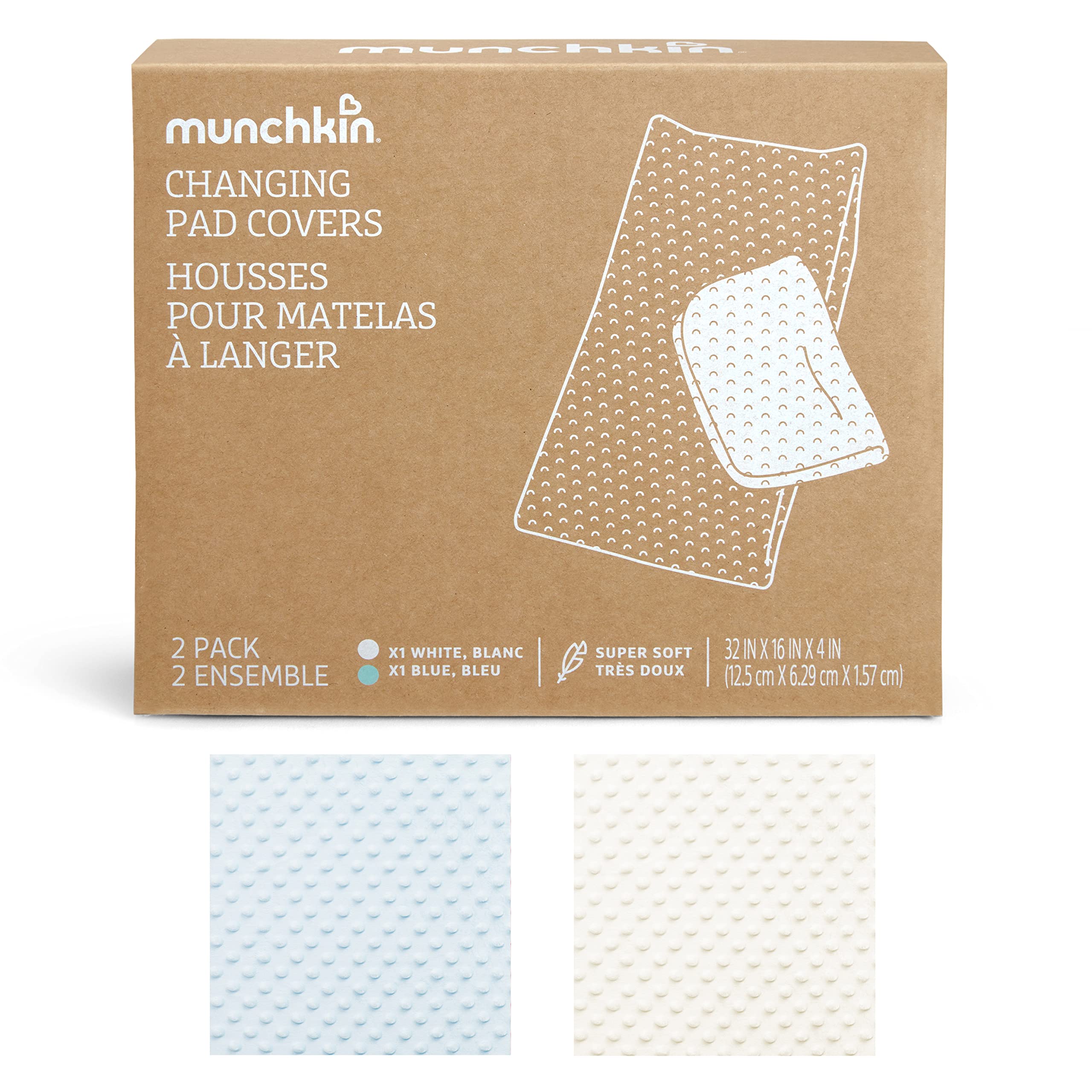Munchkin® Diaper Changing Pad Covers, 2 Pack, Blue/White – Fits Standard Contoured Changing Pads