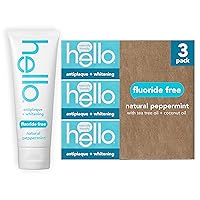 Antiplaque Toothpaste, Fluoride Free for Teeth Whitening with Natural Peppermint Flavor and Tea Tree Oil, Peroxide Free, Gluten Free, SLS Free, 3 Pack, 4.7 OZ Tubes