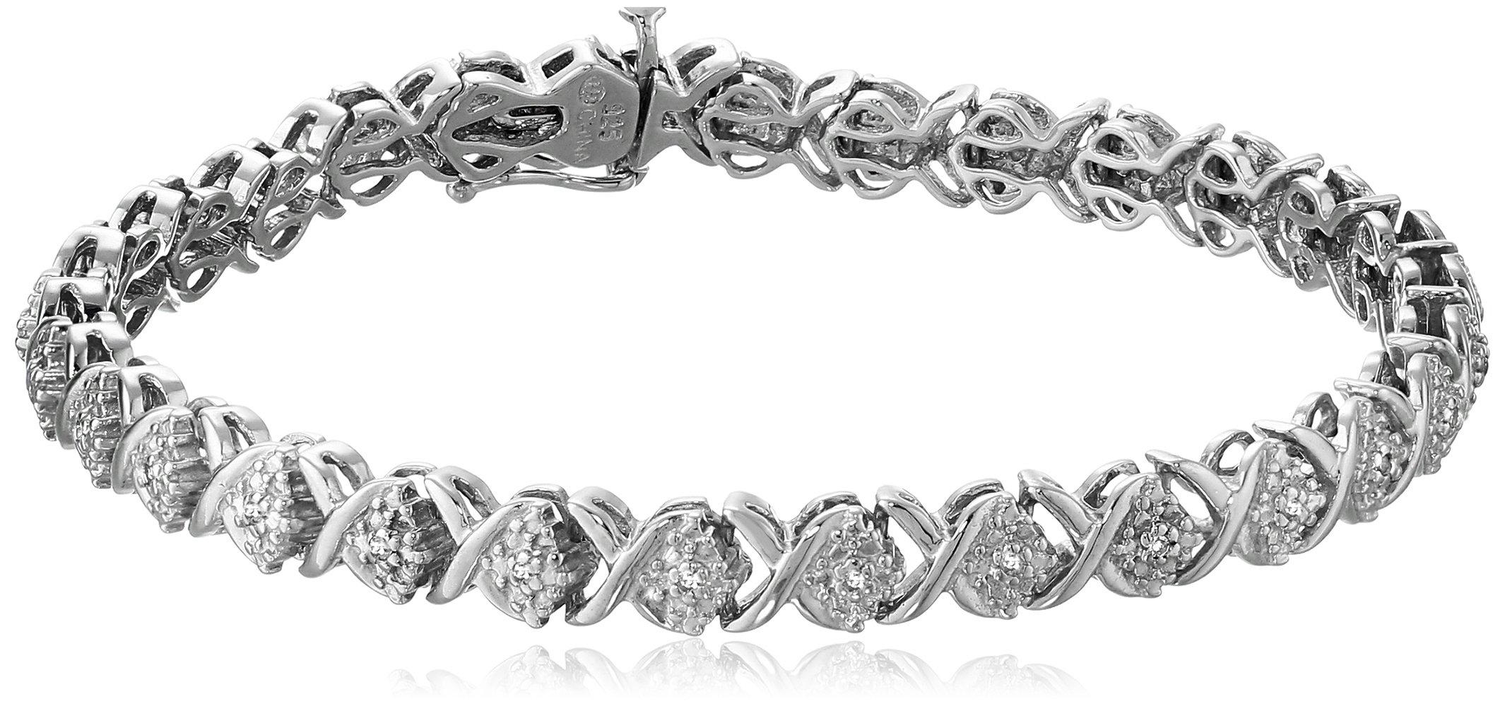 Amazon Collection Plated Sterling Silver Diamond X-Link Bracelet (1/10 cttw, I-J Color, I2-I3 Clarity)