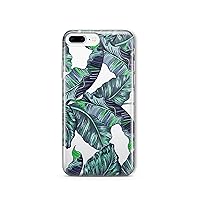 MILKYWAY Clear Case Compatible with iPhone 8 Plus 7 Plus Leaves Jungle Monstera Design Protective Back Case Cover for Apple iPhone 8 Plus 7 Plus [Supports Wireless Charging] - BLUE TROPICS