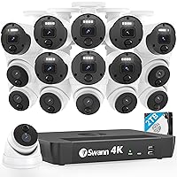 Swann 4K Master Security Camera System, 8 Bullet 8 Dome IP Cameras, 16-Ch NVR with 2TB HDD, Indoor/Outdoor PoE Wired, 24/7 Home Surveillance, Color Night Vision, True Detect, Spotlights, 1676808B8D