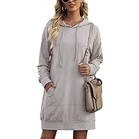 Quenteen Women Hoodies Dress Hooded Sweatshirts Dress Casual Long Sleeve Tunic Dress Oversized Sweatshirts with Pocket