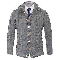 PJ PAUL JONES Men's Casual Stand Collar Cardigan Button Down Cable Knitted Sweater