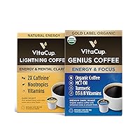 Vitacup Genius Organic & Lightning Coffee 32 Pods Bundle |Superfood & Vitamins B1, B5, B6, B9, B12 Infused | Variety Pack of (2) 16 Count Single Serve Pods Compatible with K-Cup Brewers