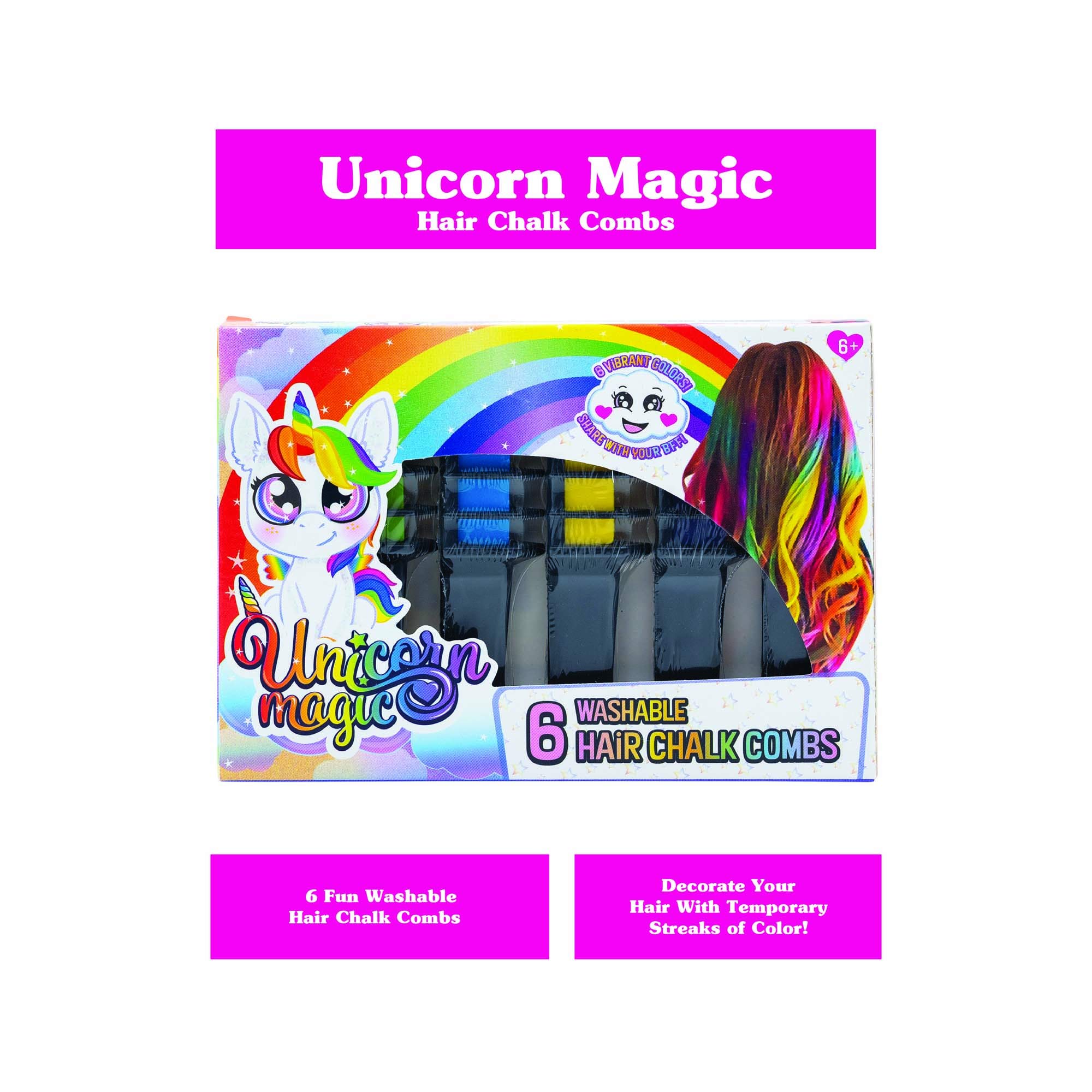 Unicorn Magic Hair Chalk Combs 6 Pack, Toy