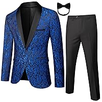 Mens 2 Piece Floral Tuxedo Jacket Paisley Shawl Lapel Suit Blazer Jacket for Dinner,Prom,Wedding