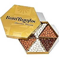 BomBombs, Chocolate Covered Almonds Gift Set, Includes Milk Chocolate, Dark Chocolate, and White Candy Coated Covered Almonds in Stunning Gift Box