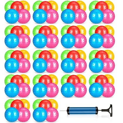 90 Pcs Soft Bouncy Balls 4.72 Inch Sensory Balls Inflatable Ball with Pump Knobby Balls Spiky Massage Stress Balls Fun Bouncy Ball Party Favors for Toddler Indoor Outdoor Playground Backyard Pool