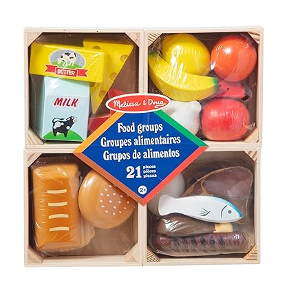 Melissa & Doug Food Groups - 21 Wooden Pieces and 4 Crates, Multi - Play Food Sets For Kids Kitchen, Pretend Food, Toy Food For Toddlers And Kids Ages 3+