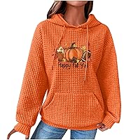 Happy Fall Y'all Pumpkin Coffee Football Kangaroo Pocket Hoodie Women Waffle Long Sleeve Drawstring Sweatshirt Tops