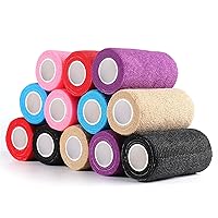Self-Adhesive Cohesive Wrap Bandage Flexible Stretch Tape Athletic Strong Elastic First Aid Wrap Bandages for Wrist & Hand, Ankle Sprains, Swelling 12 Packs, 4Inch X 5Yards(Mixed)