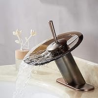 Waterfall Bathroom Faucet Solid Brass Glass Single Handle Single Hole Basin Vanity Sink Bath Faucet, Short, Oil Rubbed Bronze