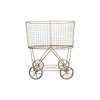 Creative Co-Op Vintage Reproduction Decorative Metal Laundry Basket on Wheels, Copper